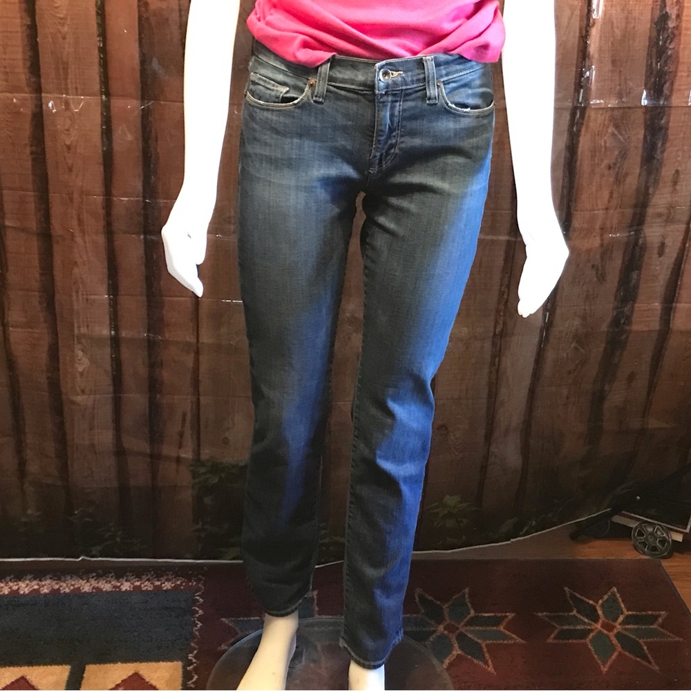 Blue Straight Leg Jeans with Worn-In Look